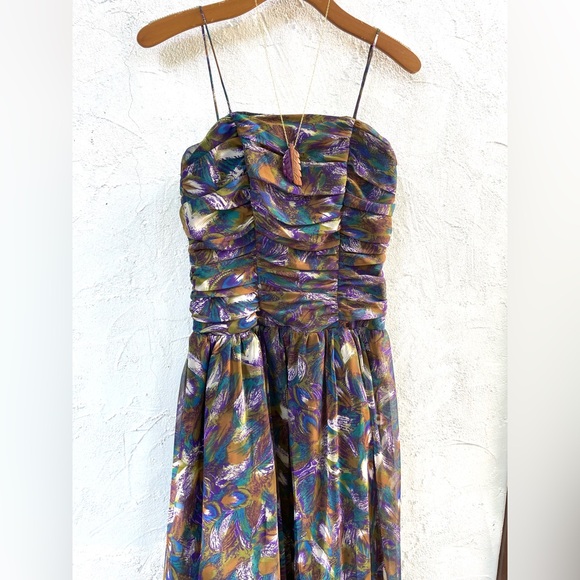 Vintage 80’s Peacock Feathers Party Dress 🦚/ 80’s Prom Dress/ Boho Party Dress - Picture 6 of 17